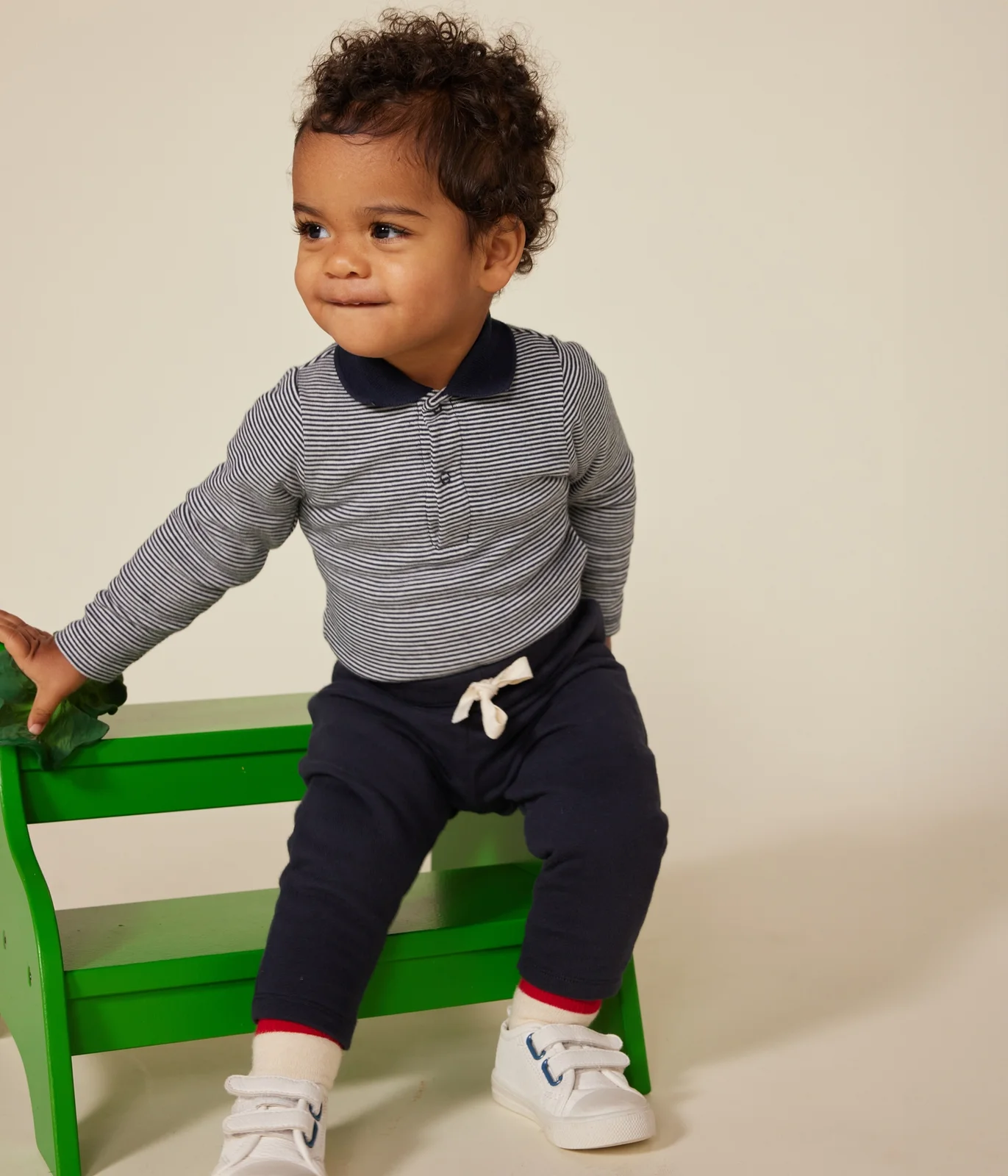 Babies' stripy cotton body with a polo shirt collar