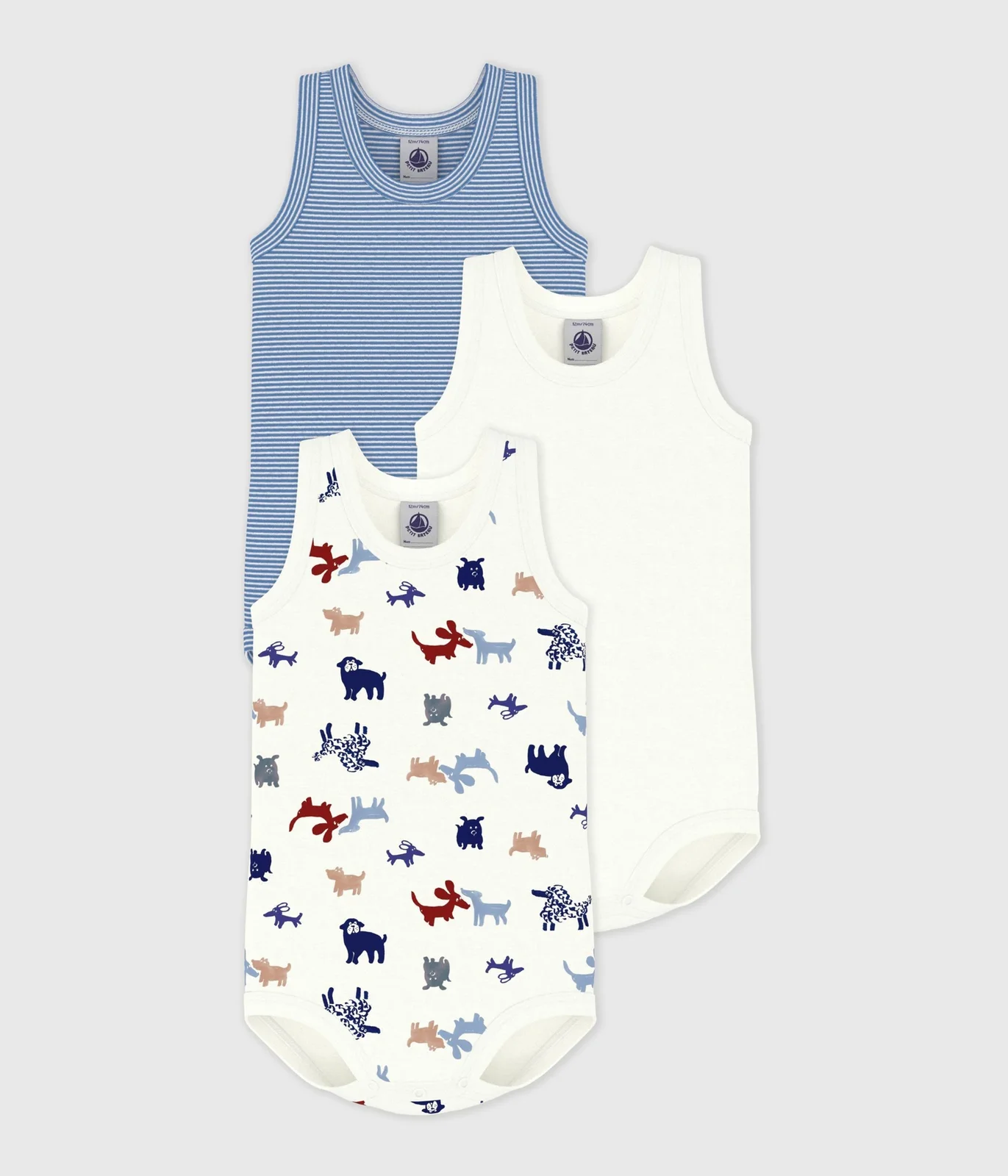 Pack of babies' sleeveless dog print cotton bodies