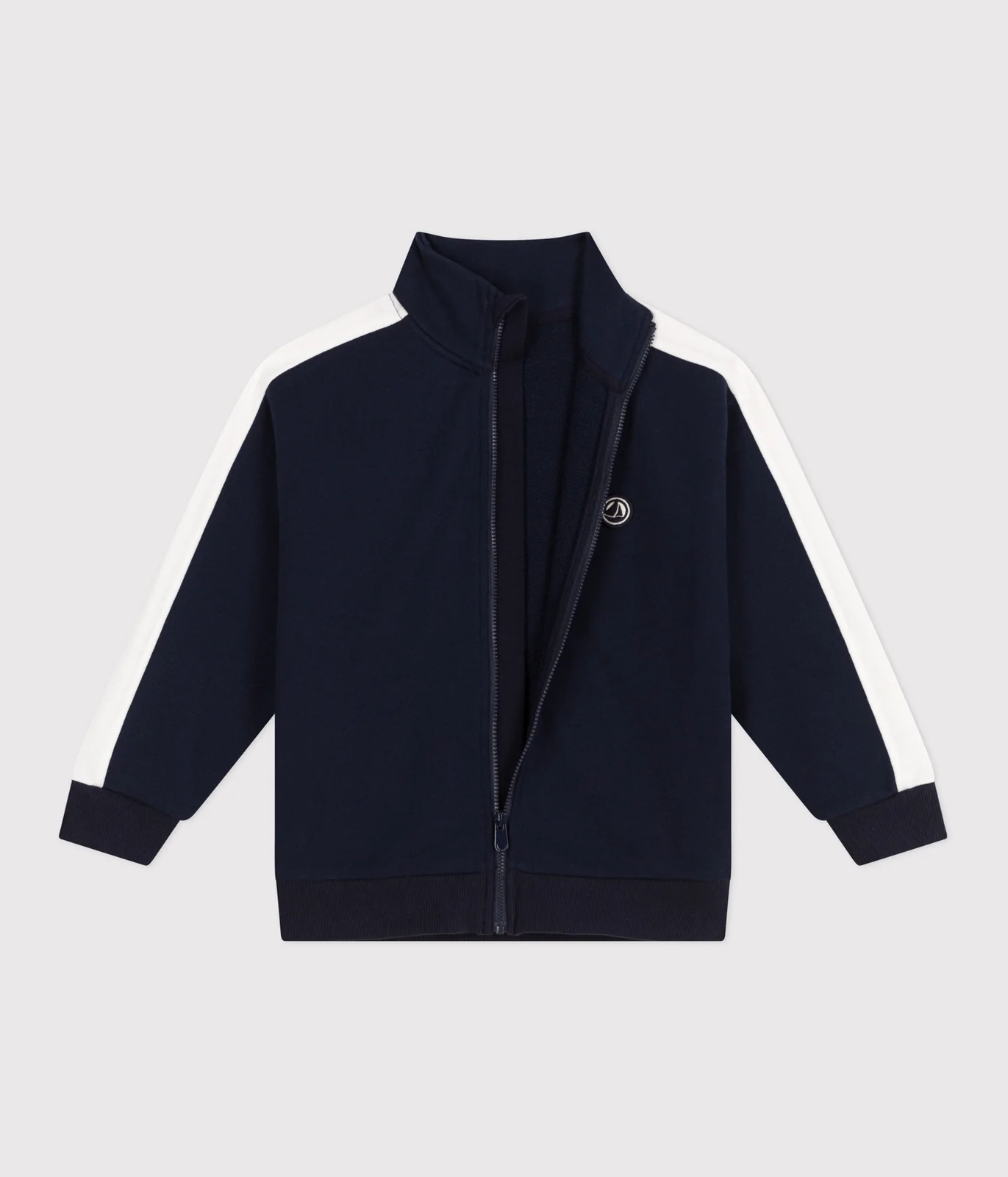Children's zipped stand-up collar sweatshirt in plain cotton