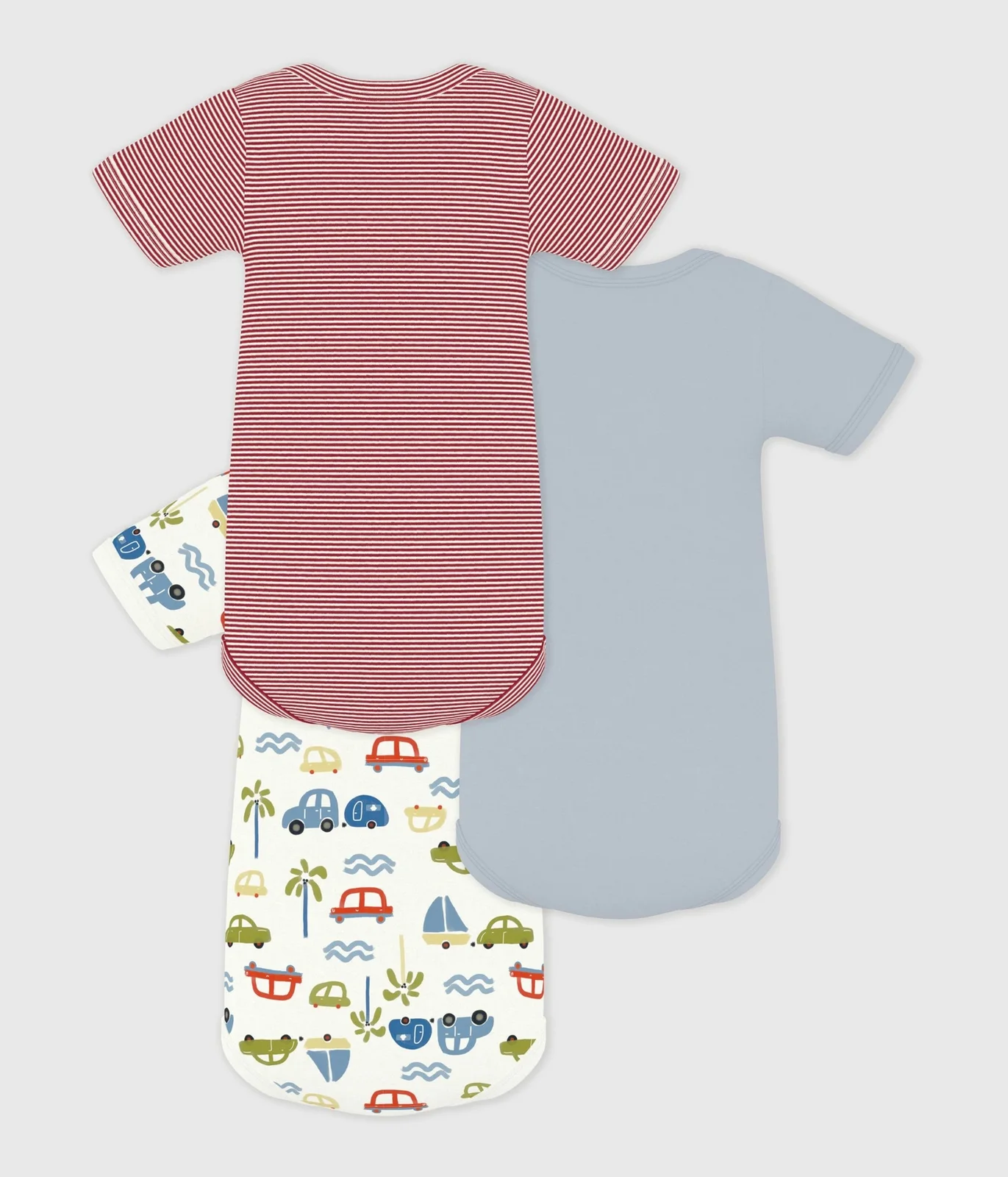 Pack of babies' short-sleeved car print cotton bodies