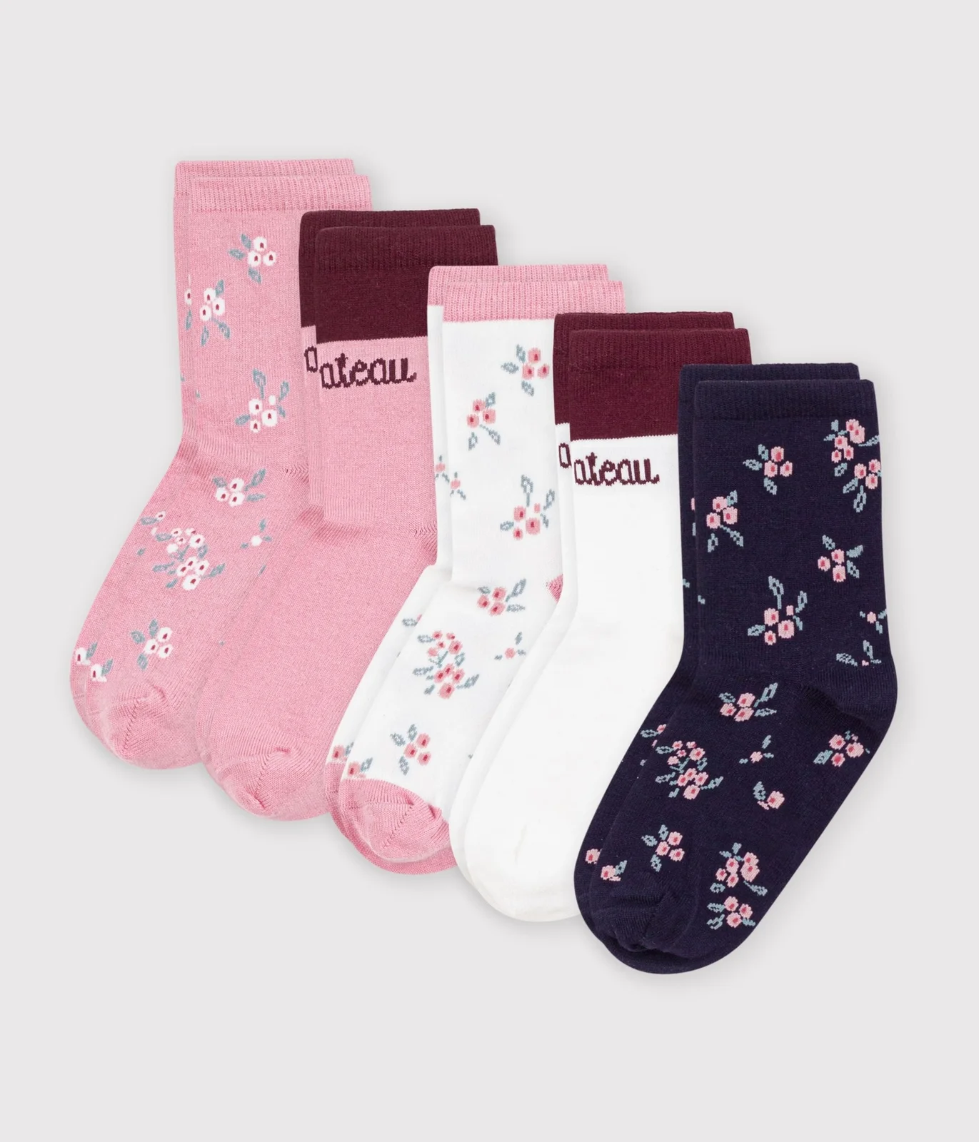 5 pairs of children's socks in cotton with a flower print