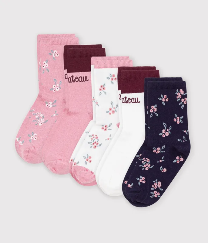 5 pairs of children's socks in cotton with a flower print
