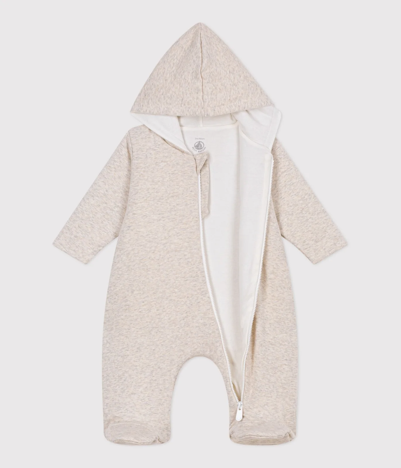 Babies' plain padded jumpsuit with a hood and feet