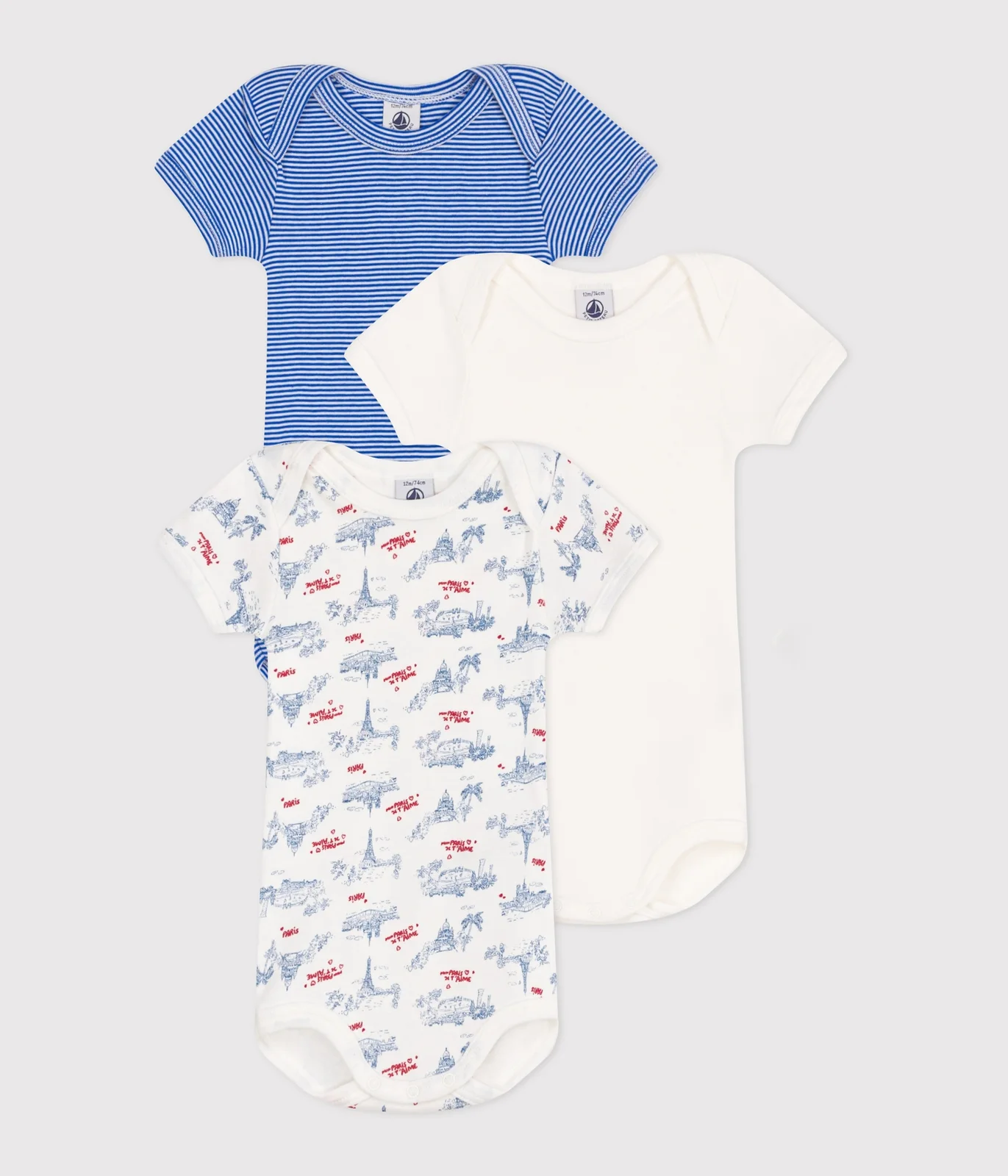 Babies' Paris-pattern short-sleeved cotton bodies - 3-Pack