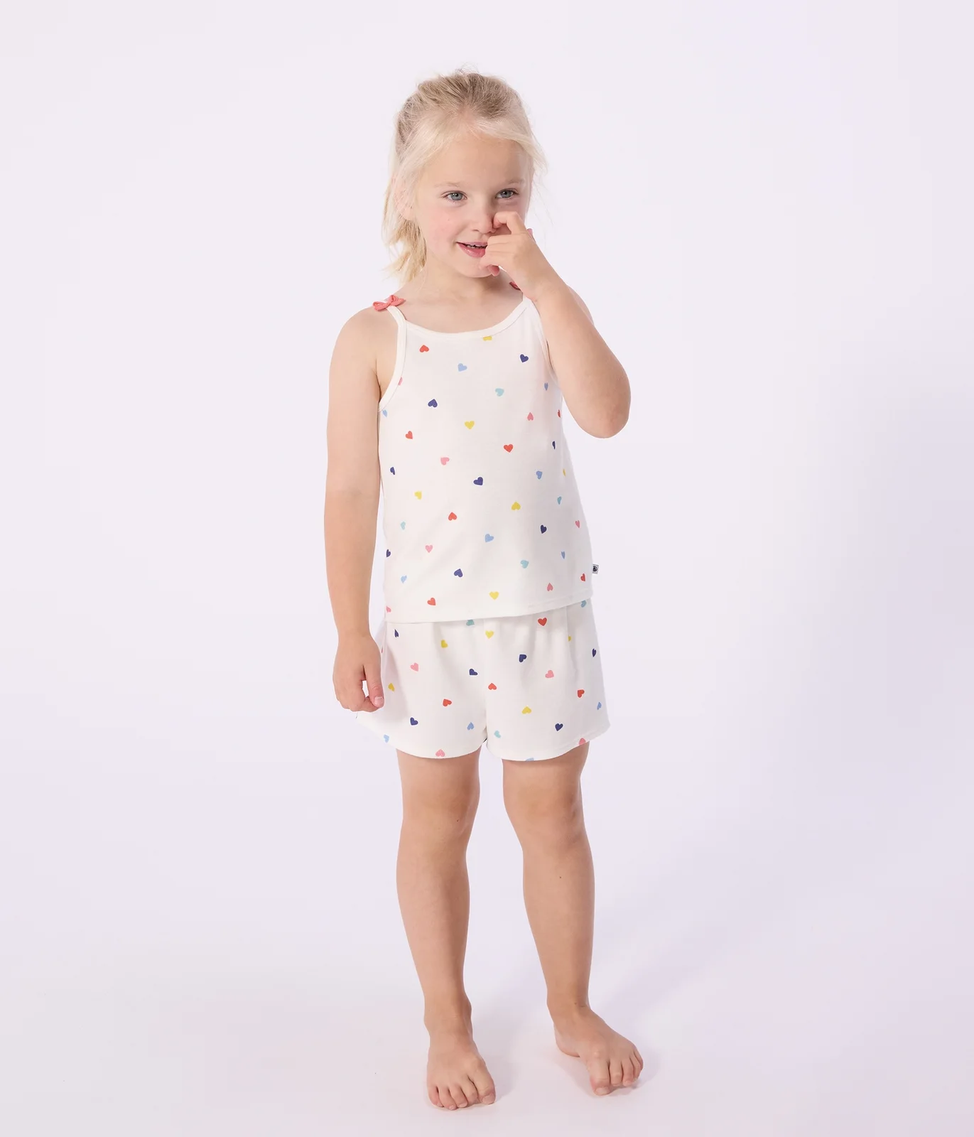 Children's short and strappy heart print cotton pyjamas