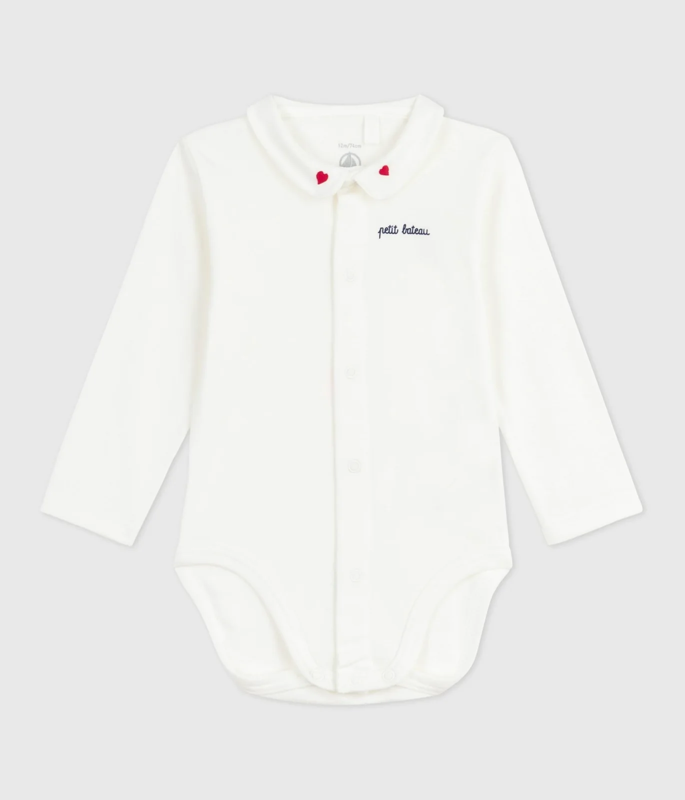 Babies' body with an embroidered collar and a message on the chest
