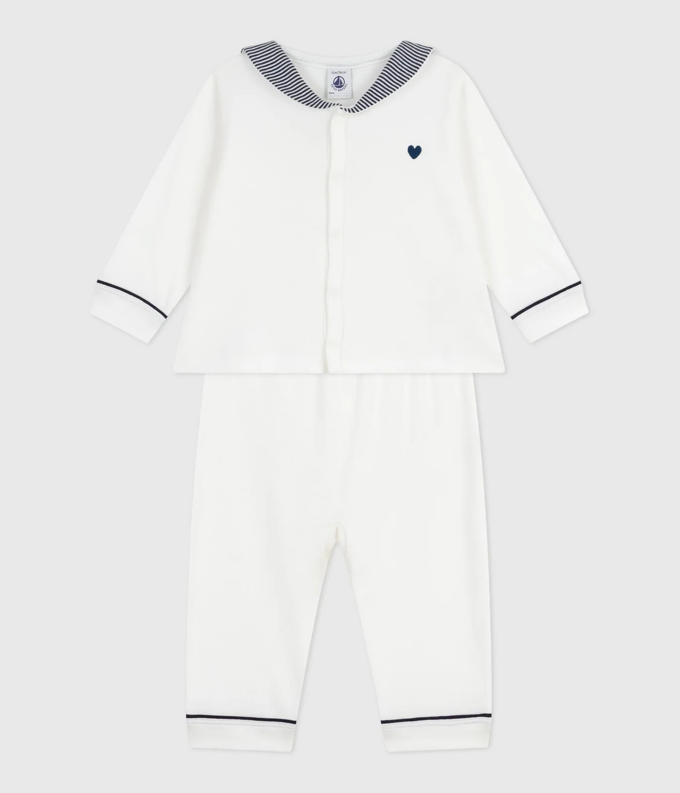 Unisex 2-piece cotton sleepsuit with sailor collar