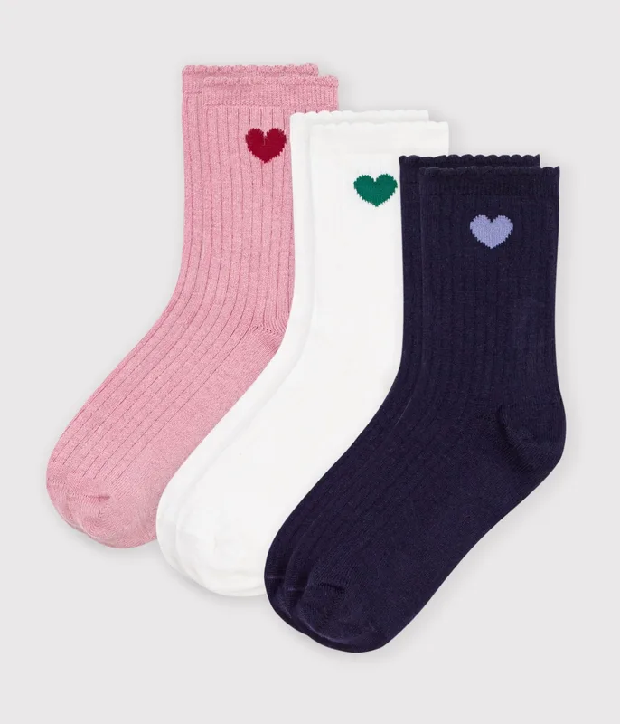 3 pairs of babies' heart-pattern cotton socks