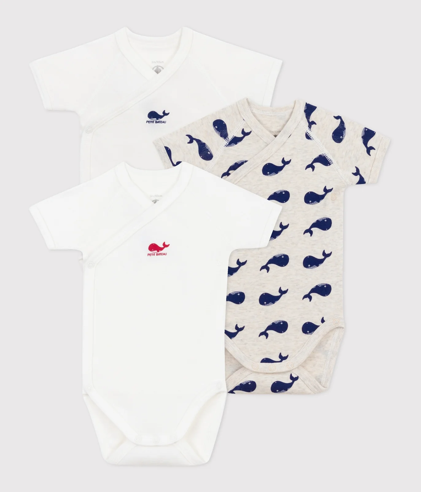 Babies' short-sleeved printed cotton wrapover bodies - 3-Pack