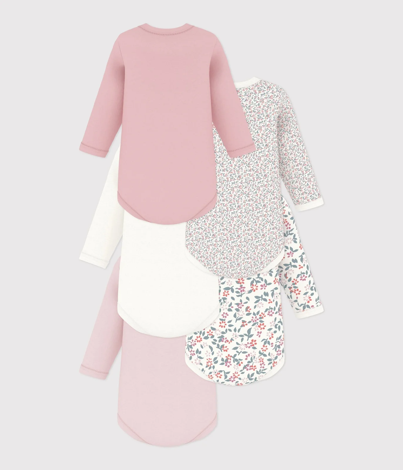 Pack of long-sleeved bodies for babies in cotton printed with flowers