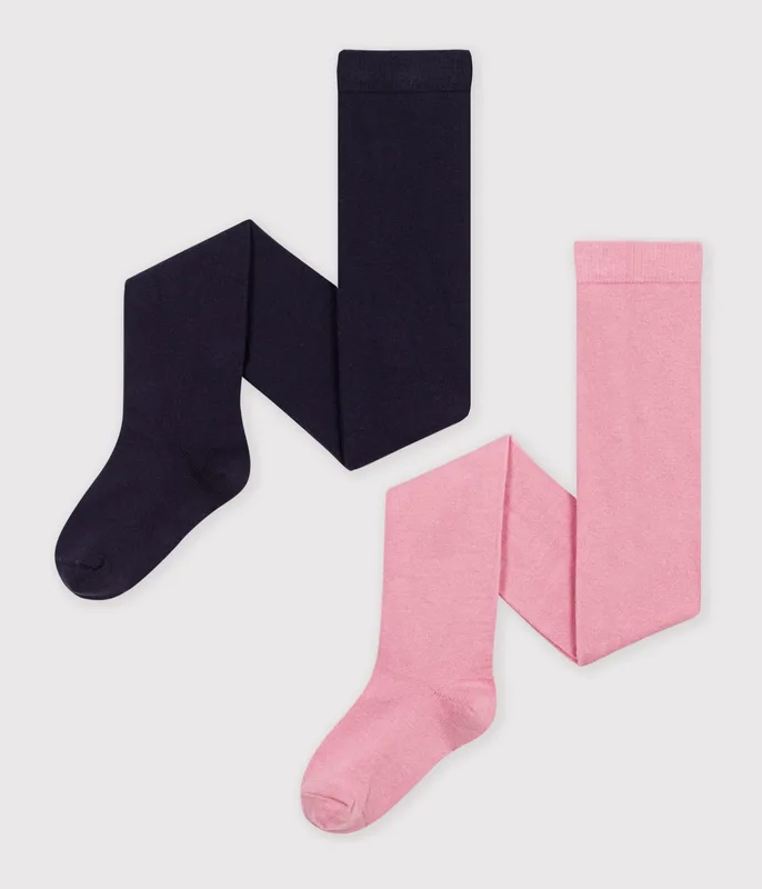 Pack of 2 children's plain cotton tights