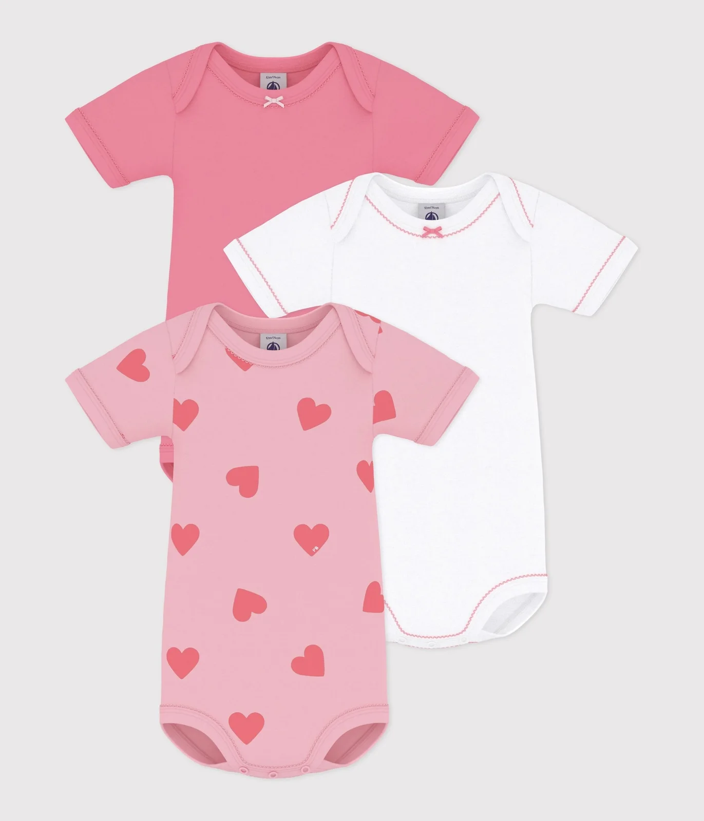 Pack of babies' short-sleeved heart print cotton bodies