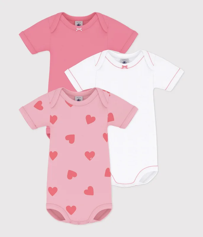 Pack of babies' short-sleeved heart print cotton bodies