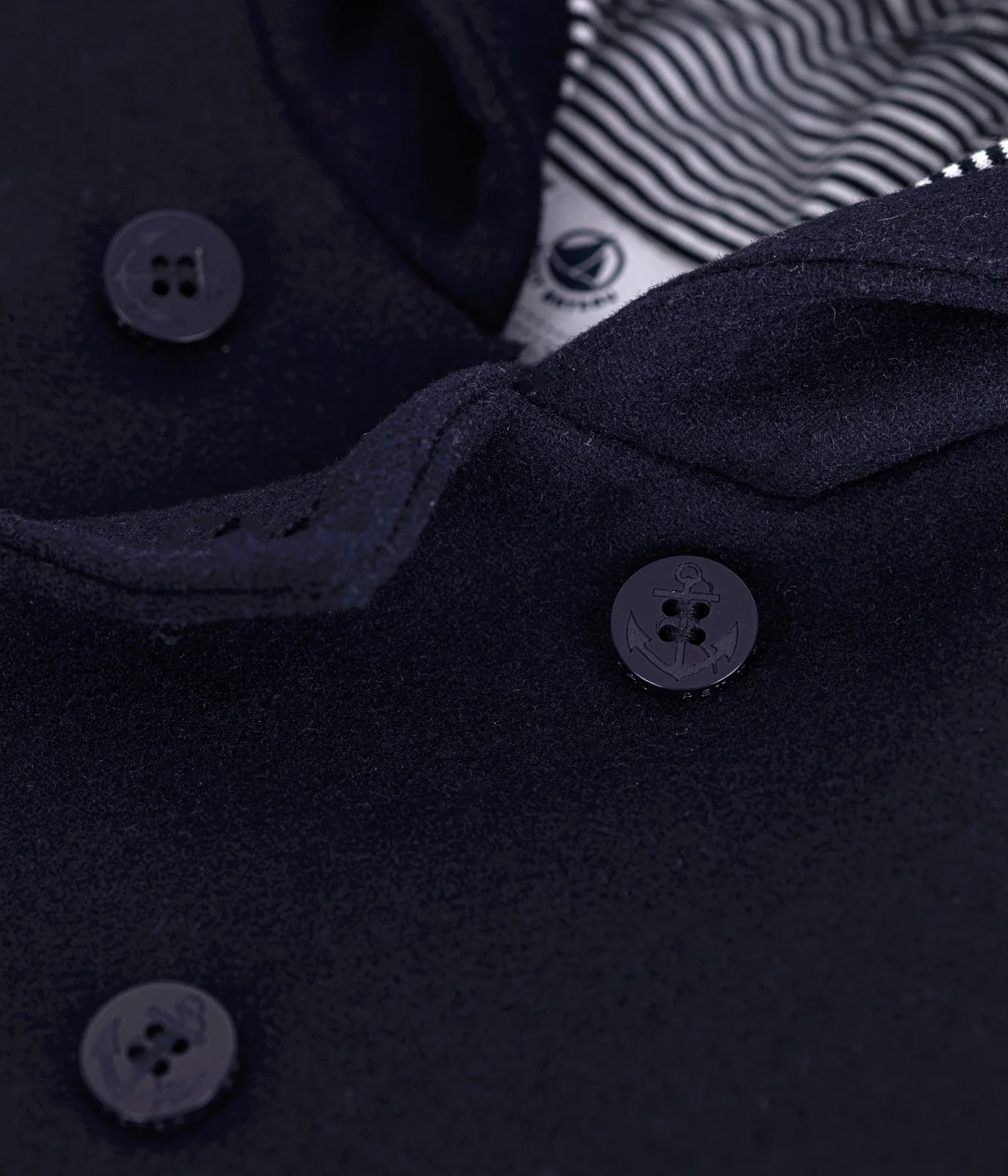 Babies' pea coat in plain woollen broadcloth
