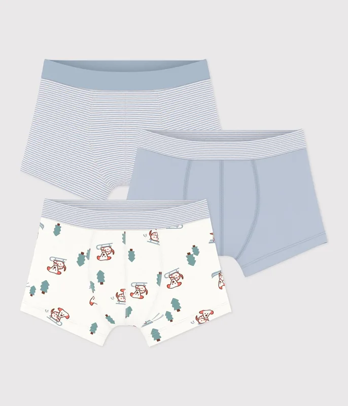 Pack of children's boxer shorts in printed cotton with covered waistbands