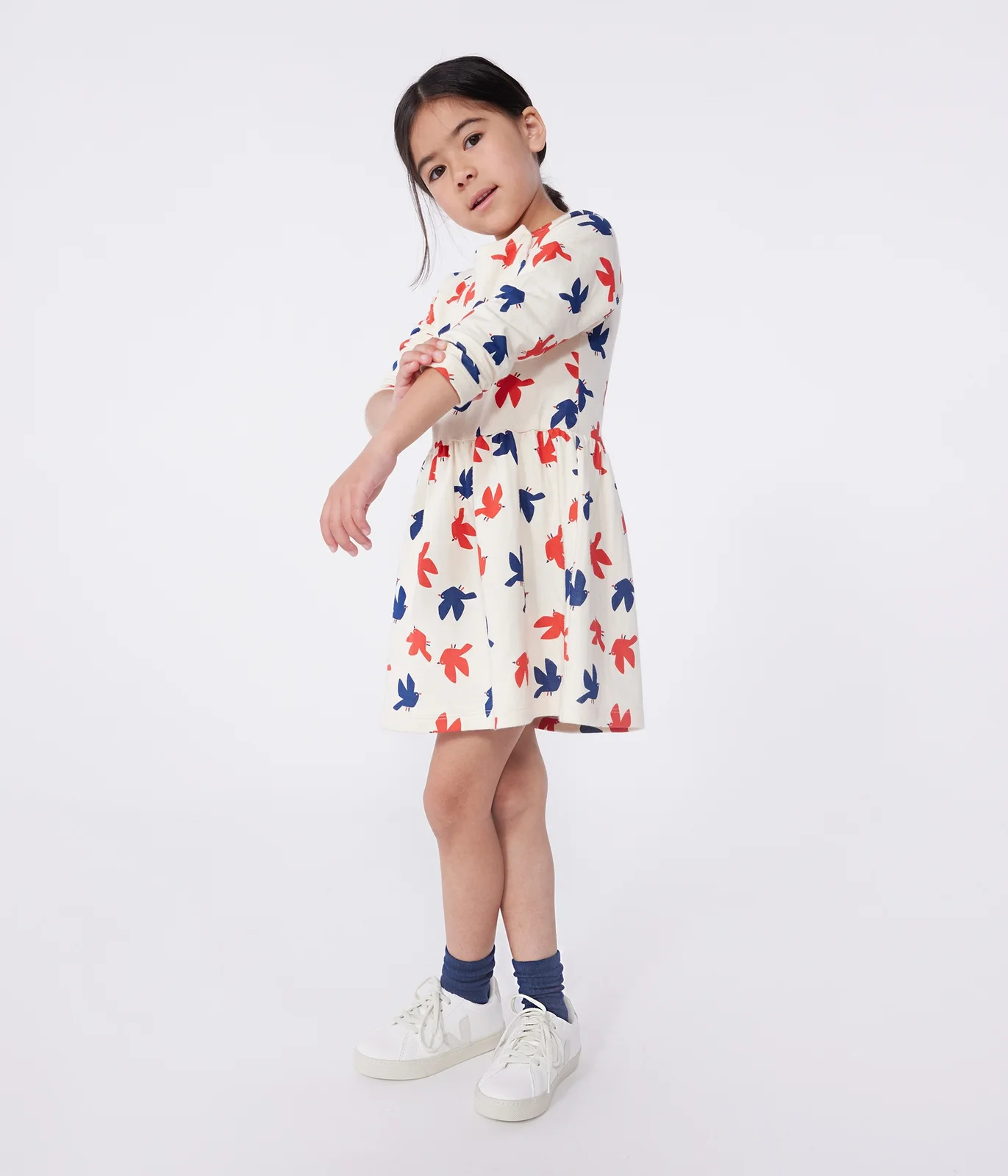 Children's long-sleeved printed cotton dress