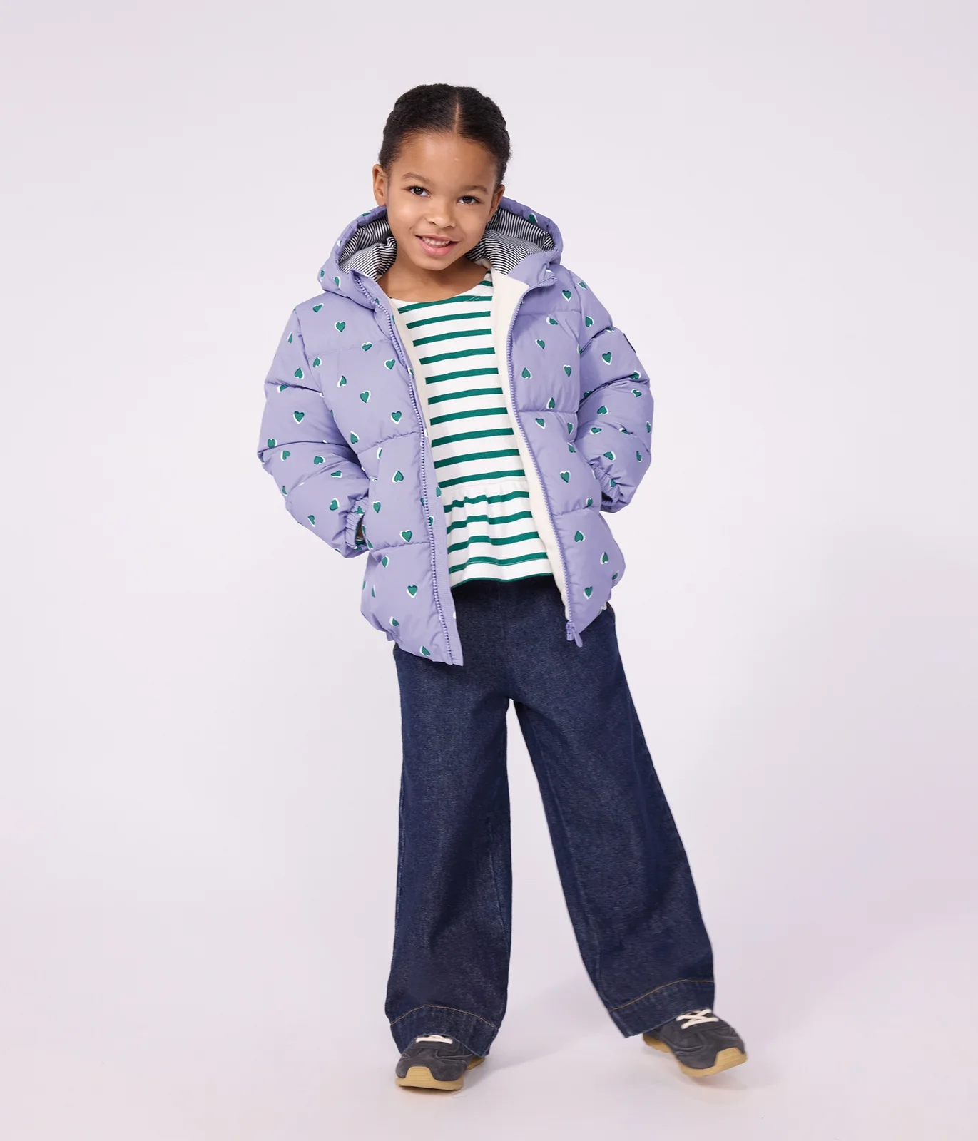 Children's heart print puffer jacket