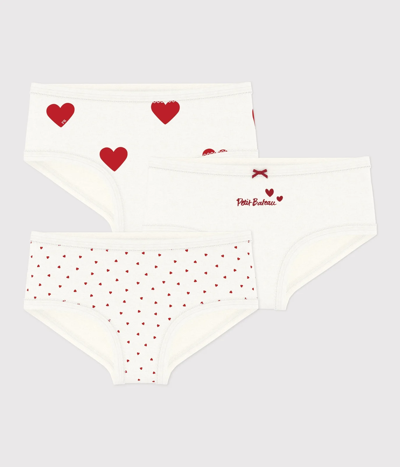 Children's high-waisted cotton heart pattern knickers - 3-Pack