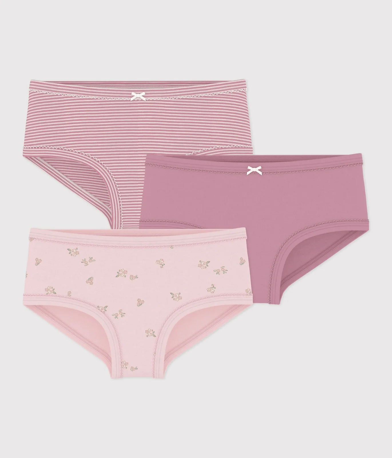 Pack of children's high-waisted cotton pants with a flower pattern