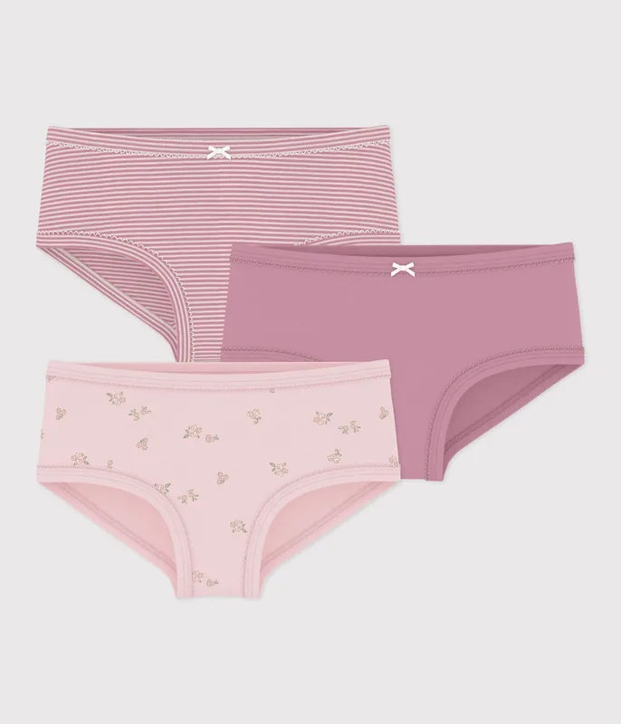 Pack of children's high-waisted cotton pants with a flower pattern