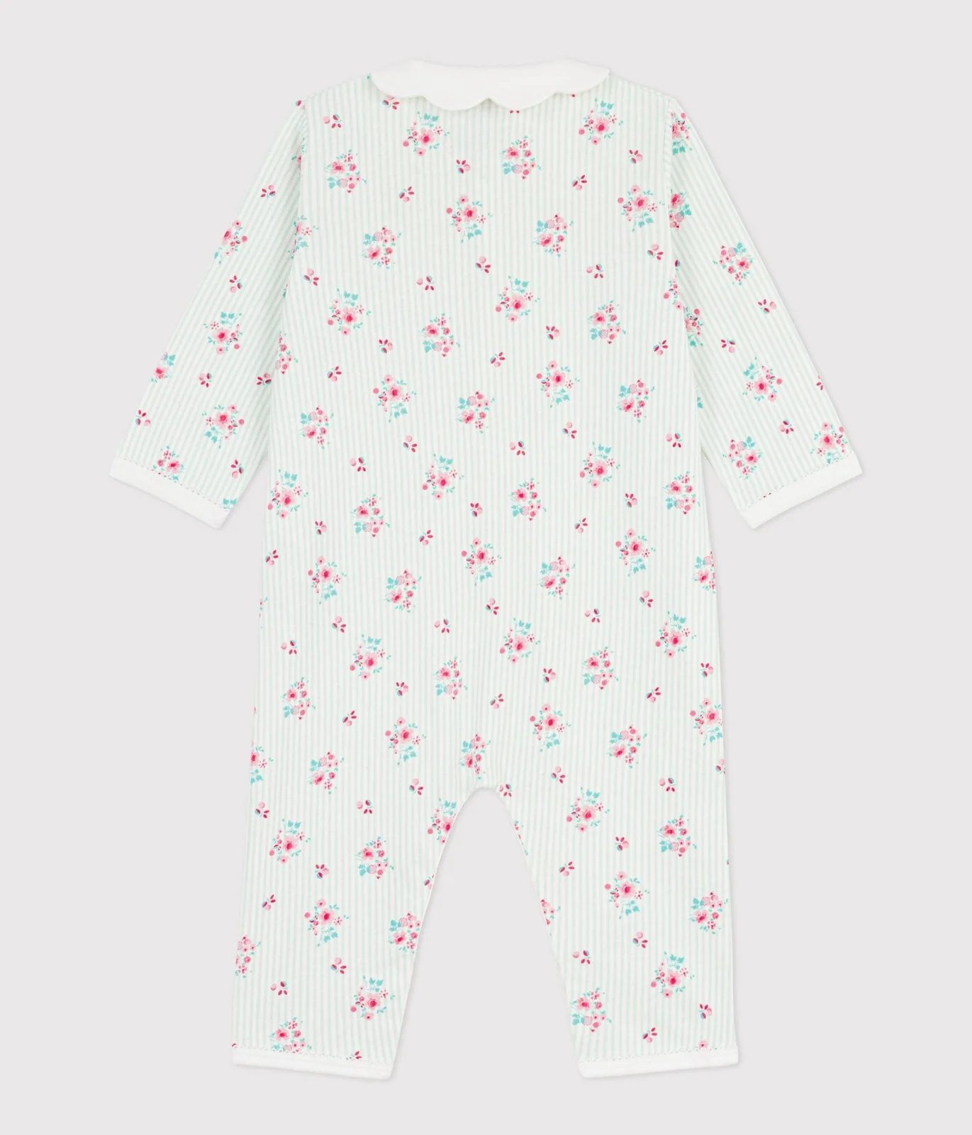 Babies' footless floral-print cotton pyjama suit with a collar