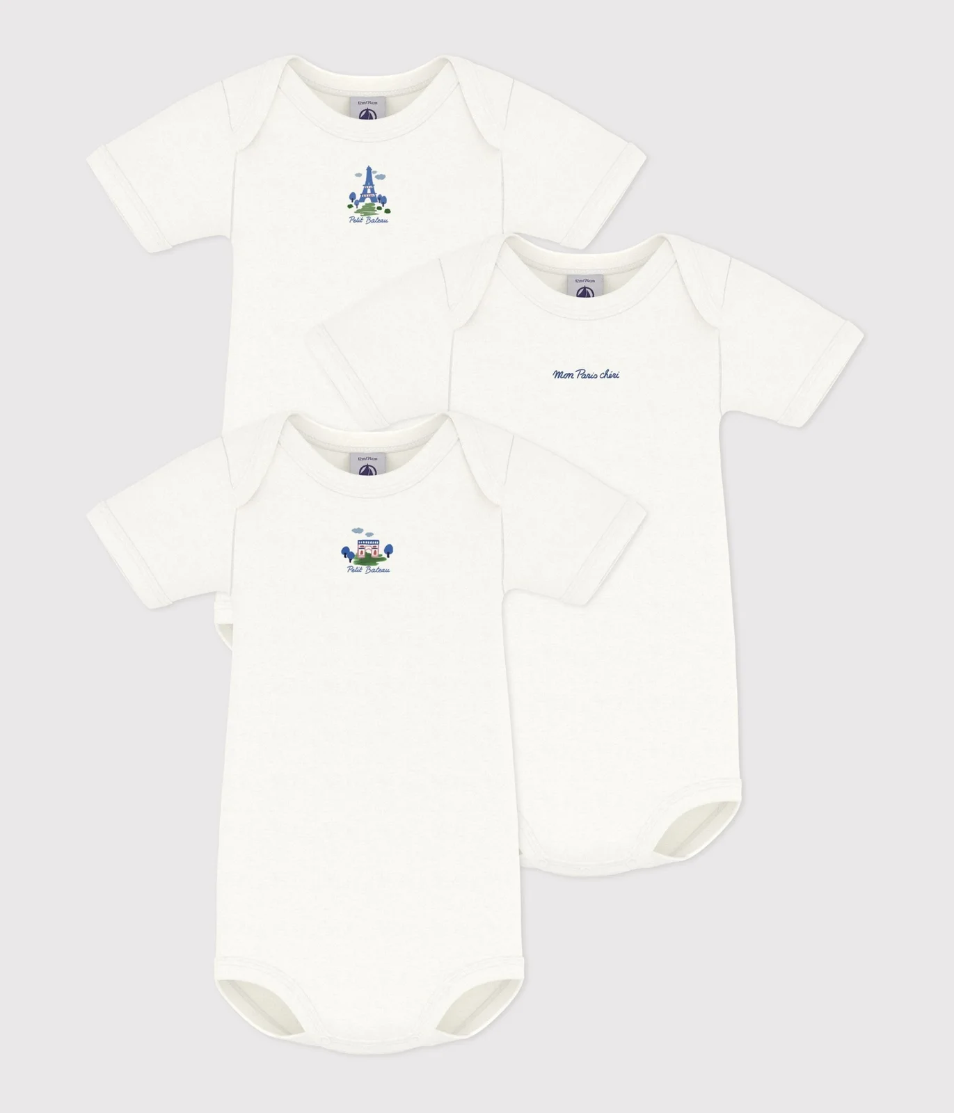 Pack of short-sleeved plain cotton bodies for babies