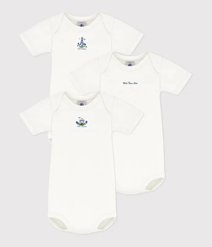Pack of short-sleeved plain cotton bodies for babies