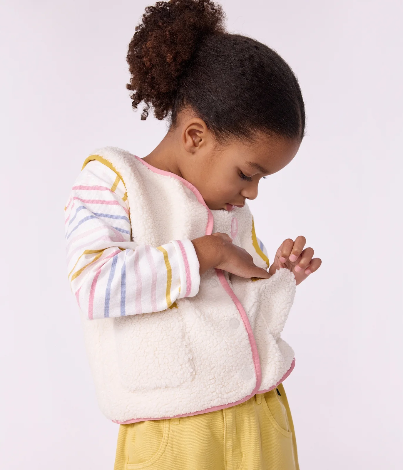 Children's sleeveless plain sherpa cardigan