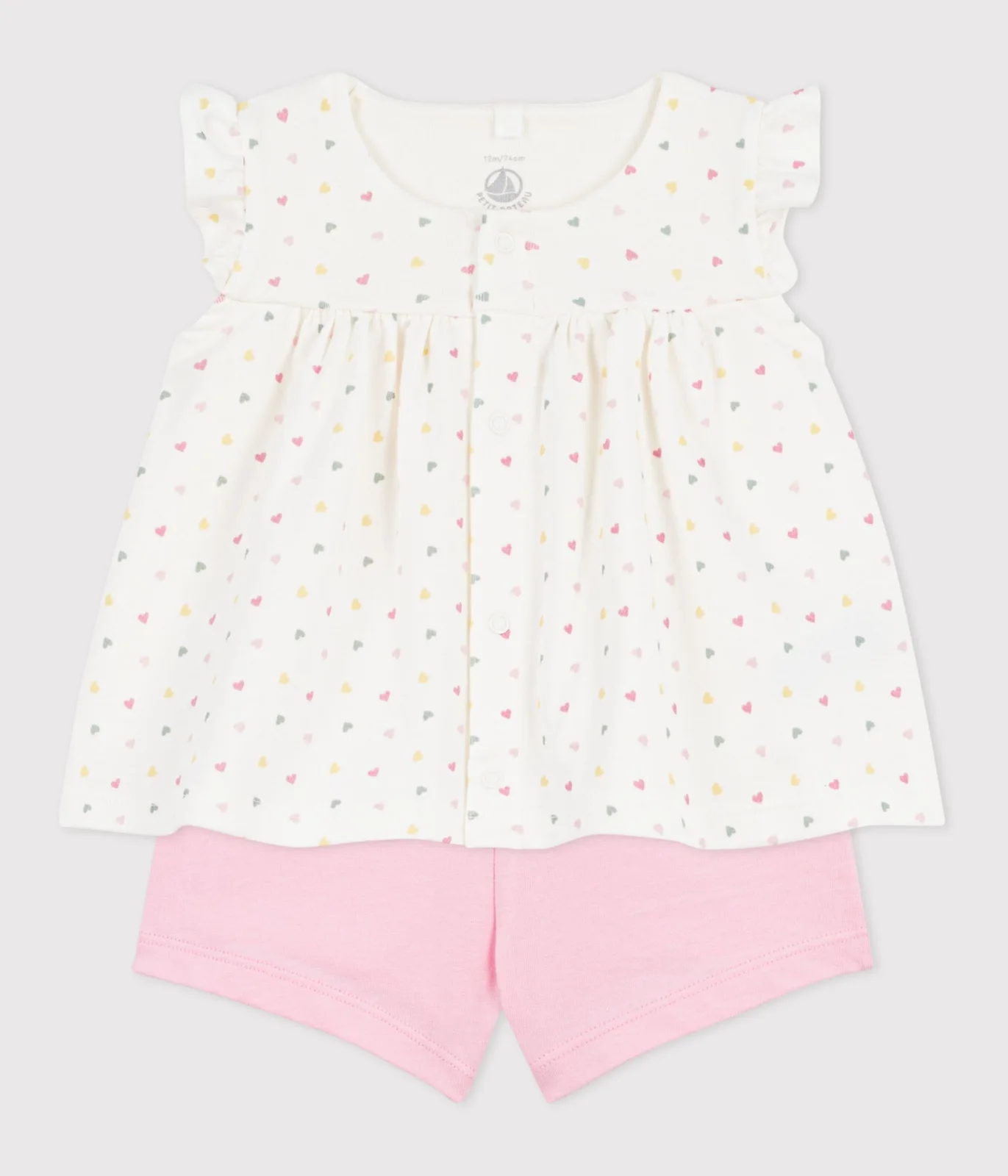 Babies' 2-piece outfit in cotton printed with mini hearts