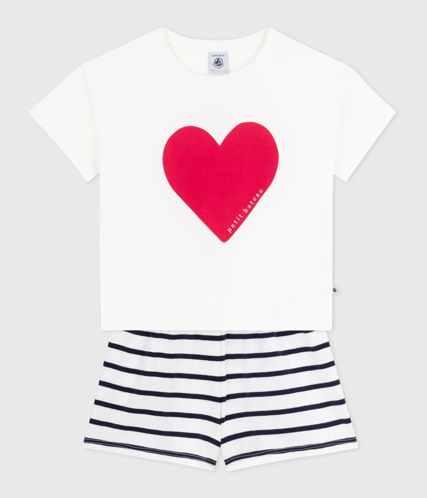 Children's short pajamas in cotton with heart print