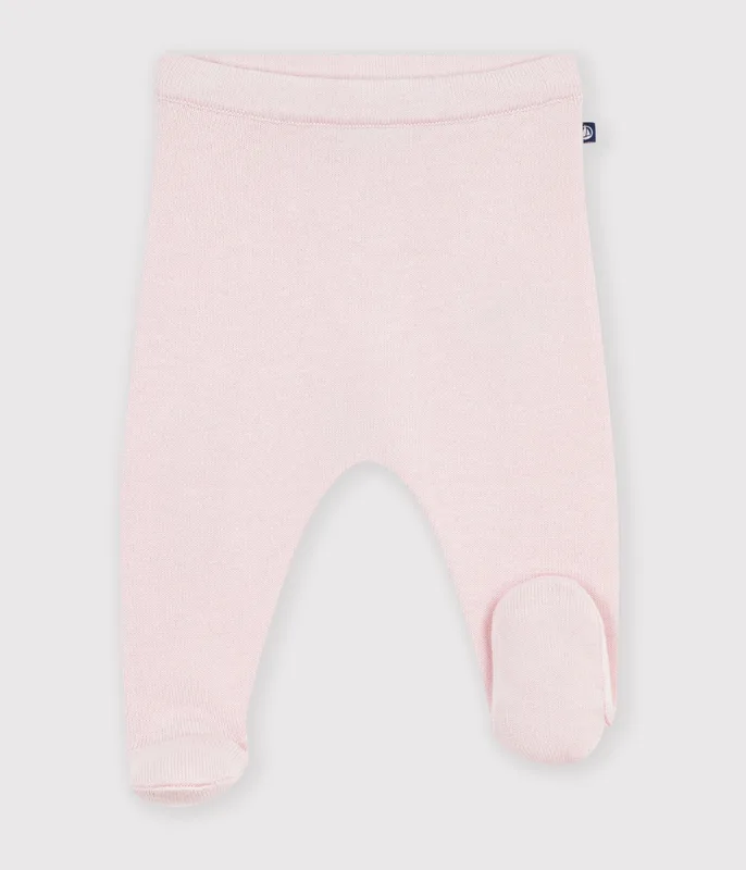 Plain wool and cotton knit baby trousers