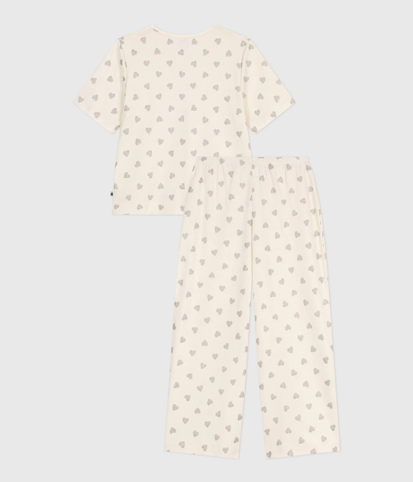 Women's cotton pyjamas with a heart print, short sleeves and wide legs