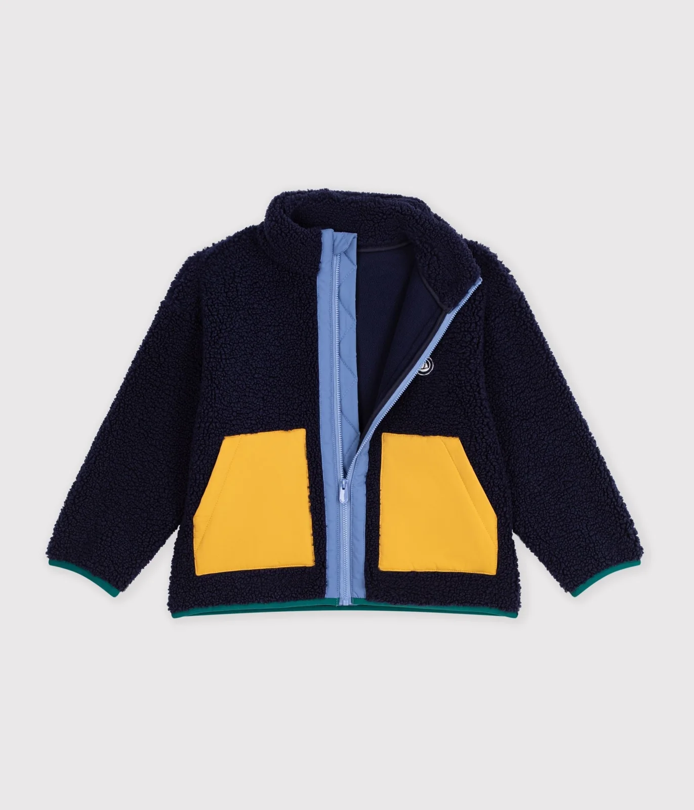 Children's jacket in plain colourblock sherpa
