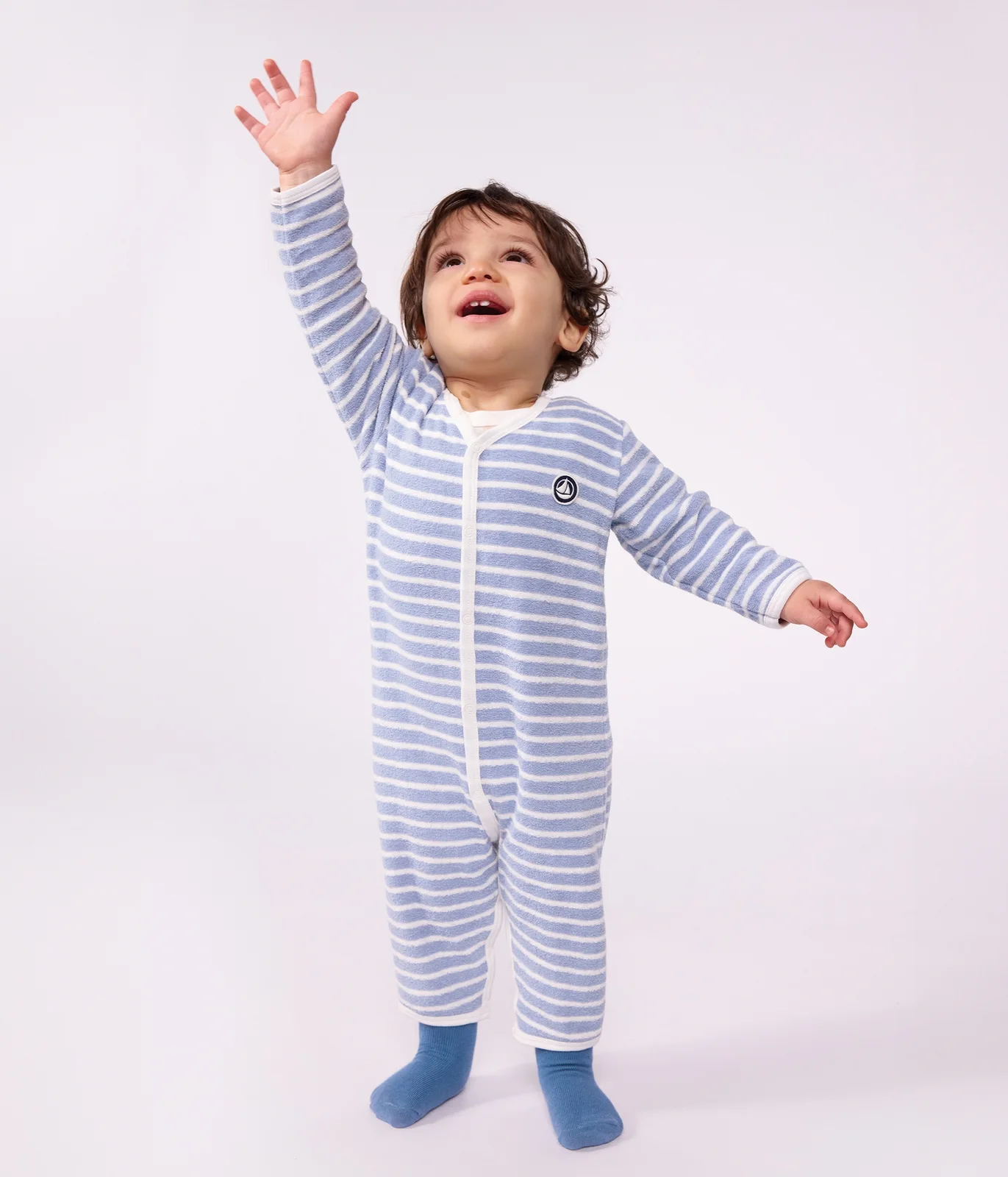 Babies' footless stripy cotton terry pyjama suit