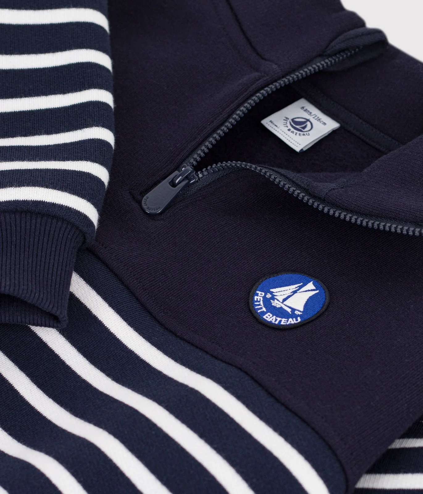 Children's stripy shawl collared cotton sweatshirt