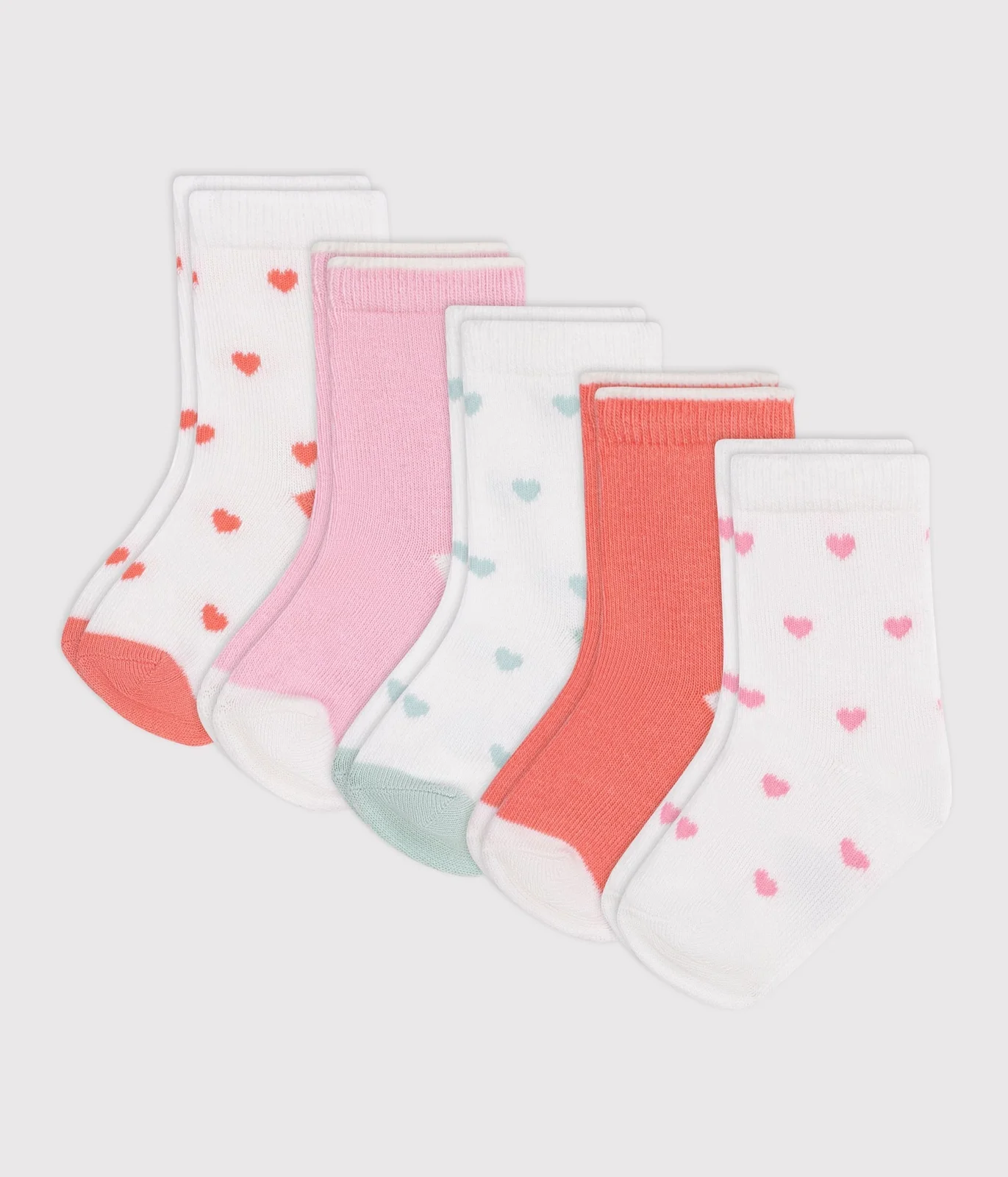 A pack of  pairs of babies' heart-pattern cotton socks