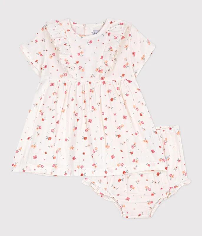 Sleeveless baby dress in printed cotton