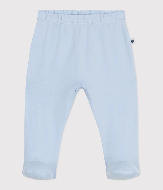 Newborn babies' plain cotton trousers with feet