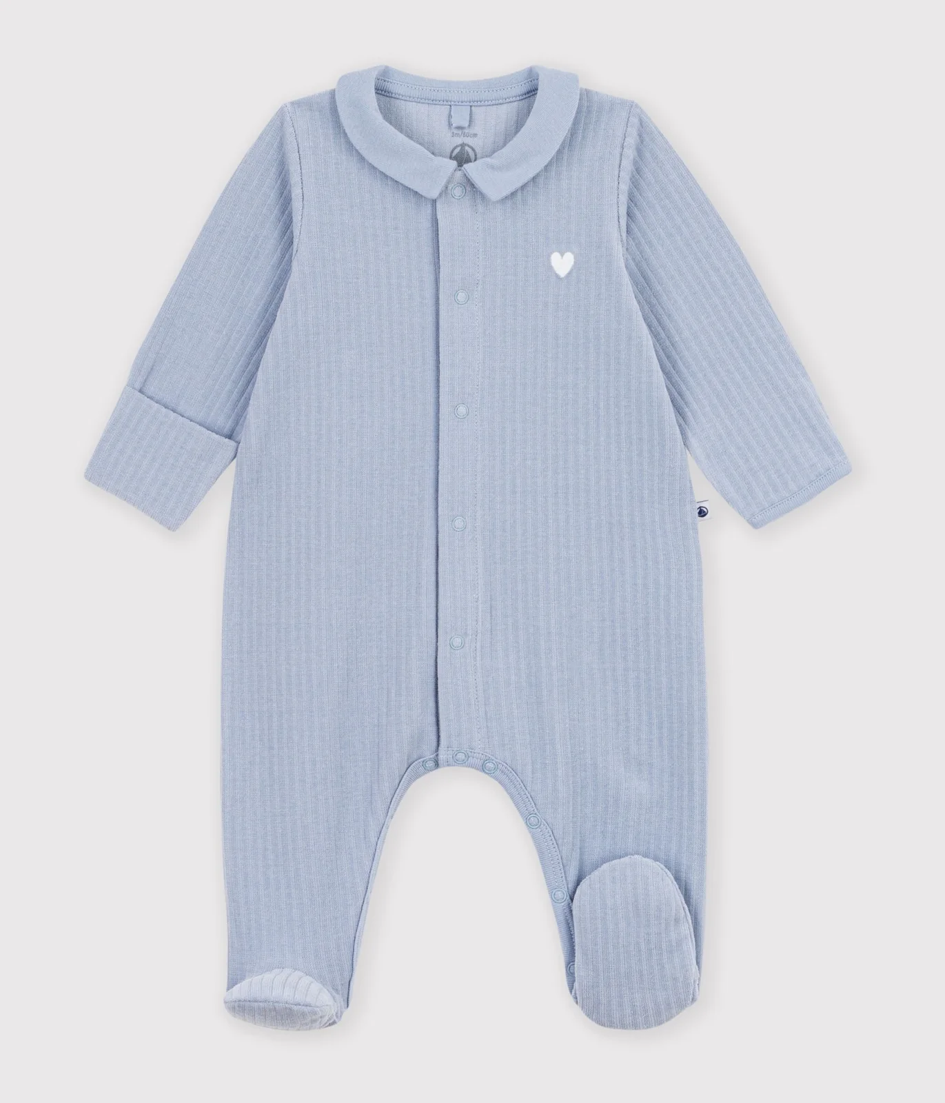 Babies' plain velour pyjama suit with a collar