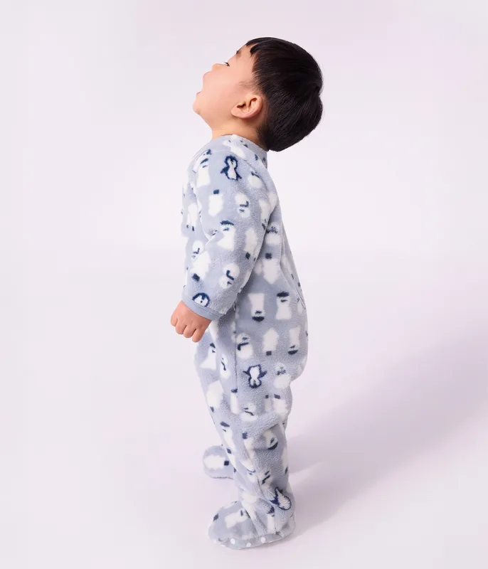 Babies' fleece onesie with a snowman print