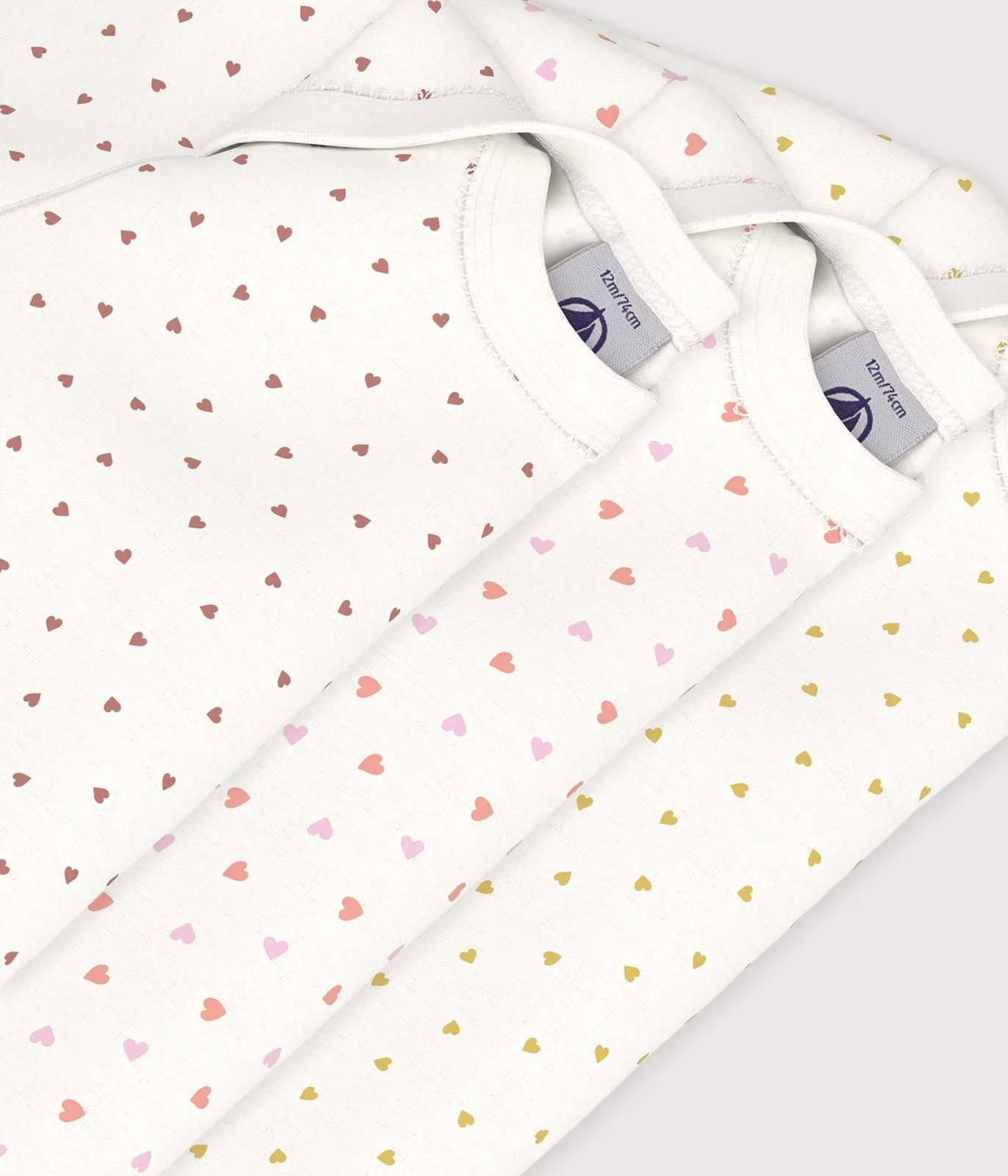 Pack of babies' long-sleeved small heart-print cotton bodies