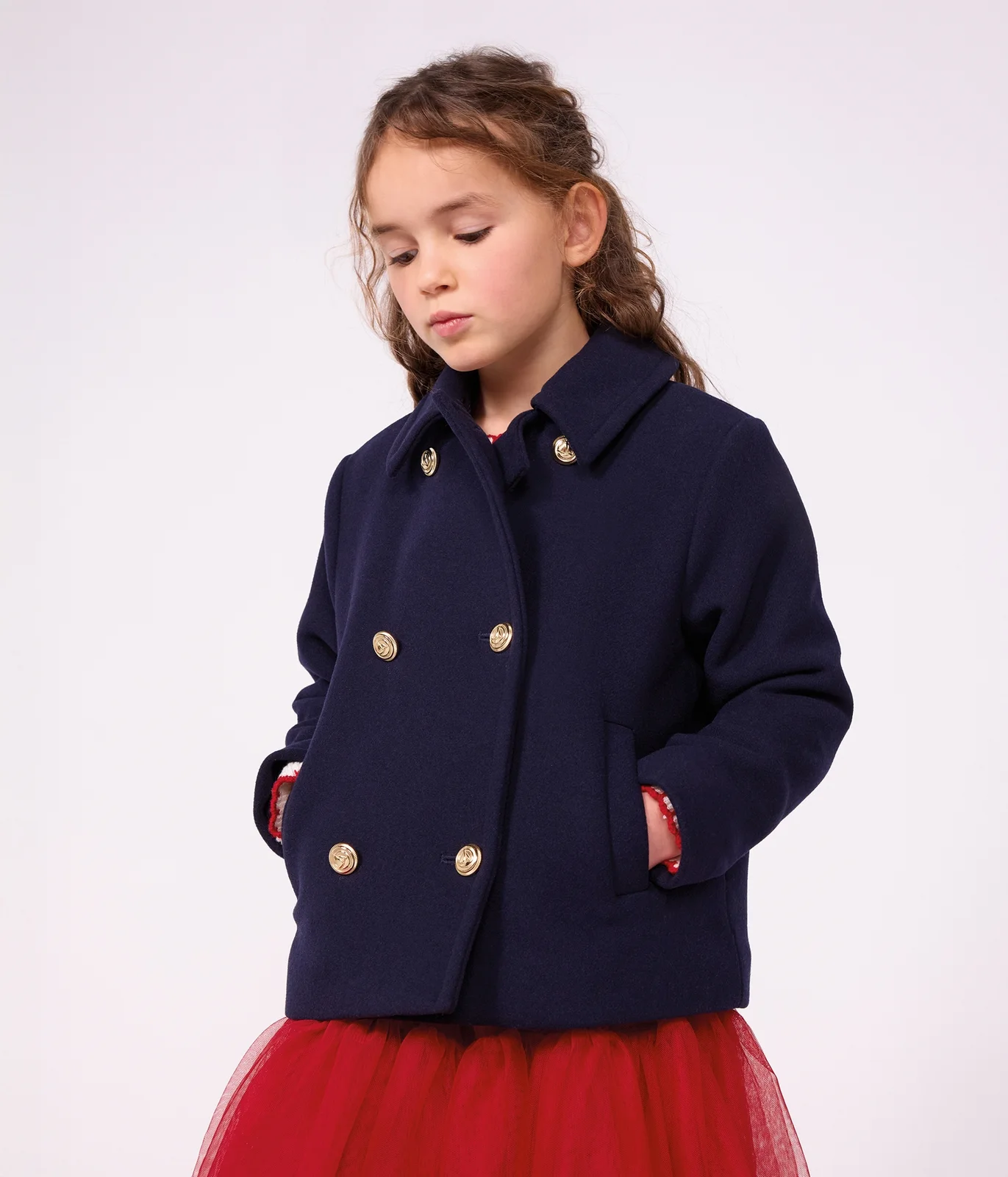 Children's pea coat in plain woollen broadcloth