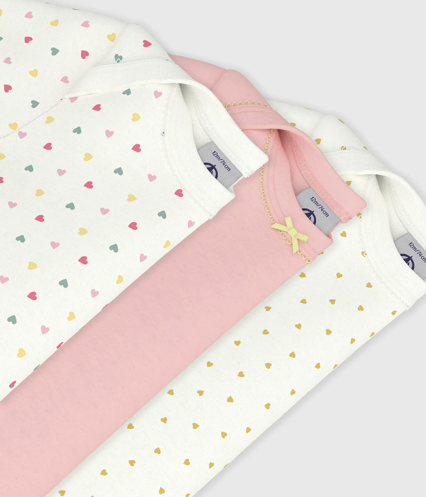 Pack of babies' short-sleeved mini heart-print cotton bodies