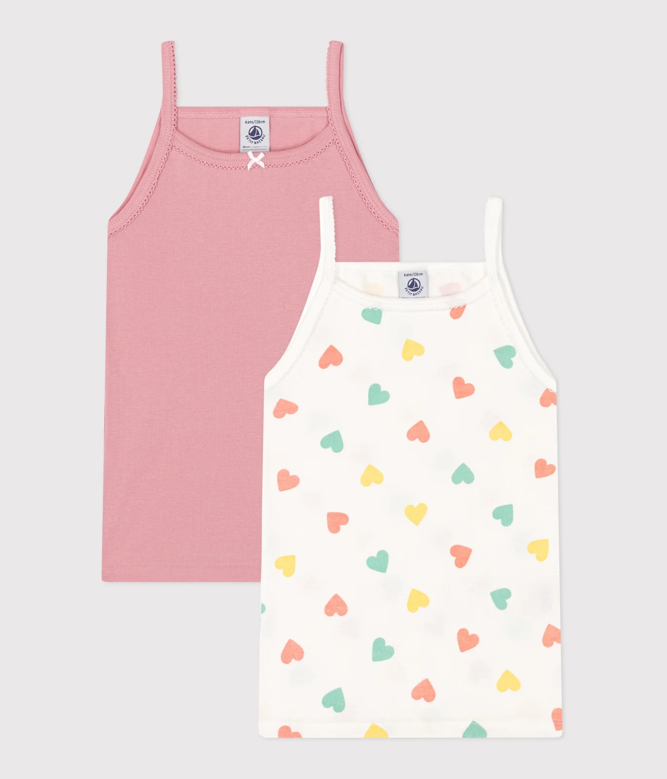 Pack of 2 children's cotton tank tops with hearts