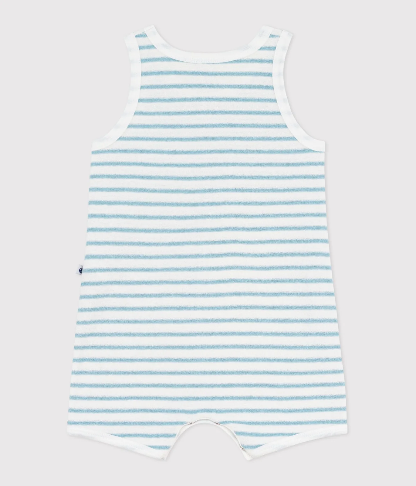 Babies' sleeveless short jumpsuit in stripy cotton terry towelling