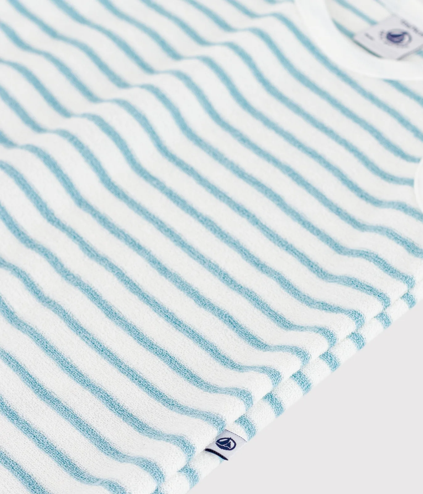Babies' sleeveless short jumpsuit in stripy cotton terry towelling