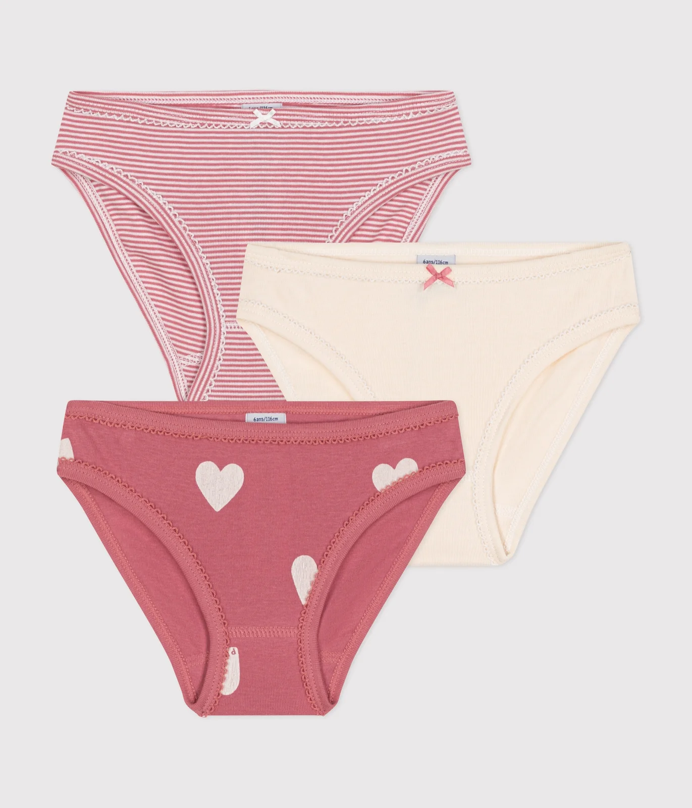 Children's cotton heart pattern knickers - 3-Pack