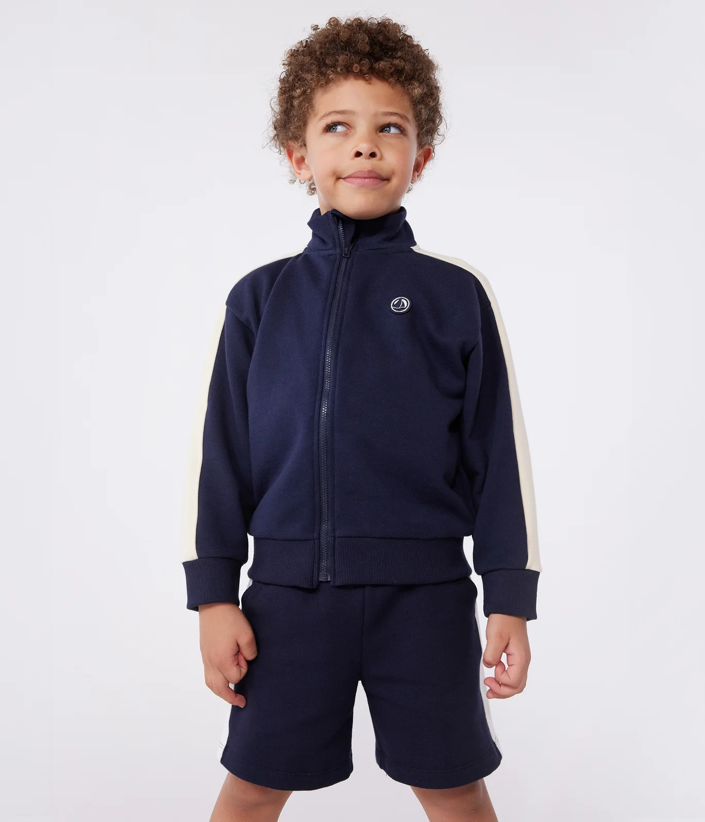 Children's zipped stand-up collar sweatshirt in plain cotton