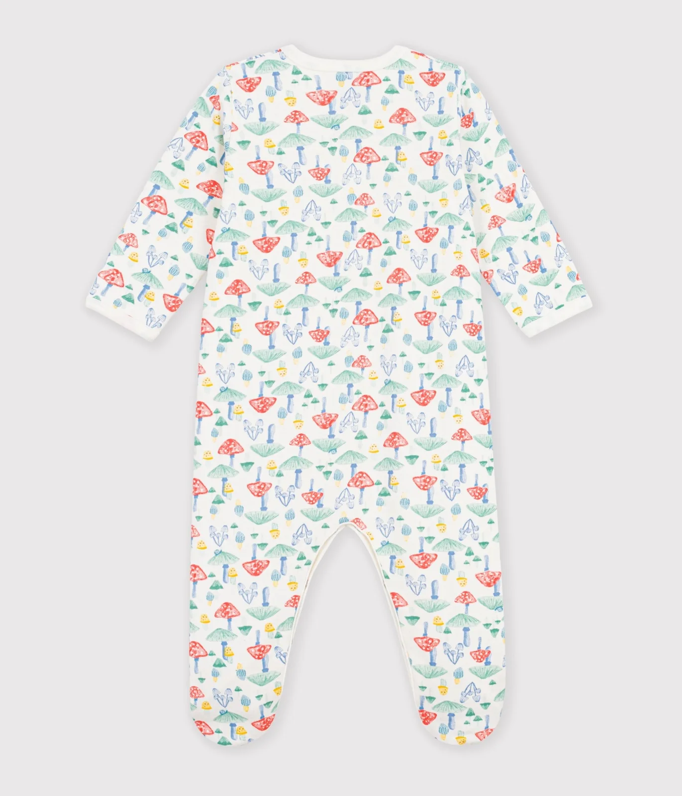 Babies' patterned fleece pyjama suit printed with mushrooms