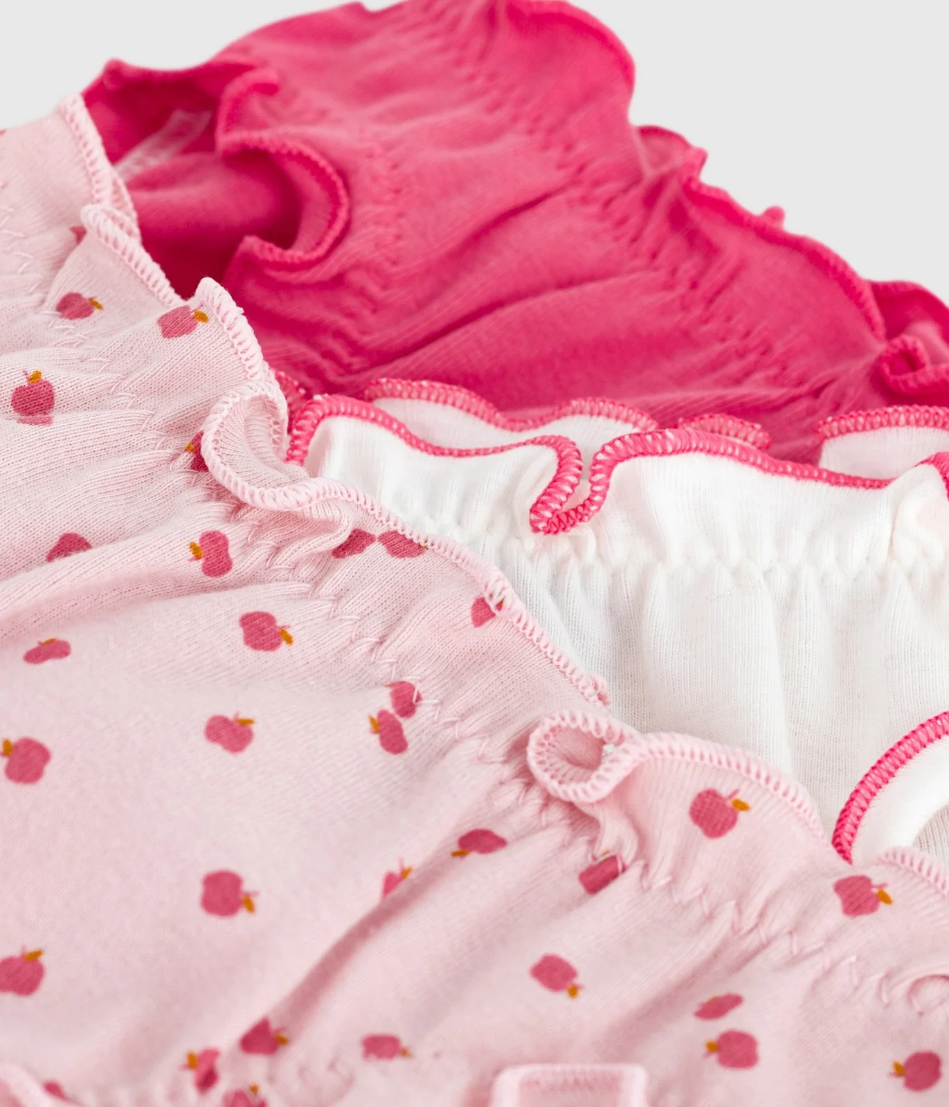 Pack of children's frilly apple-print cotton pants